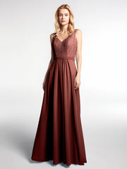 Robe Longue Jupe en Mousseline avec Corsage en Dentelle terracotta