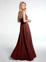 Robe Longue Jupe en Mousseline avec Corsage en Dentelle terracotta