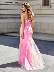 Robe de Soirée Sirène/Trompette avec Traîne Balayage en Dentelle Tulle Lilas
