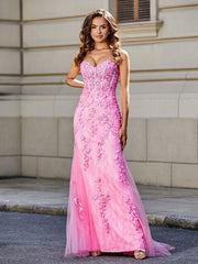 Robe de Soirée Sirène/Trompette avec Traîne Balayage en Dentelle Tulle Bleu Marine Grande Taille