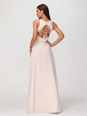 Robes Longues Princesse en Mousseline avec Fente Pêche