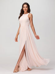 Robes Longues Princesse en Mousseline avec Fente Pêche