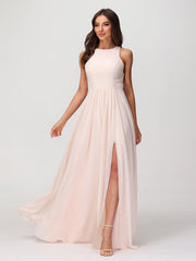 Robes Longues Princesse en Mousseline avec Fente Pêche