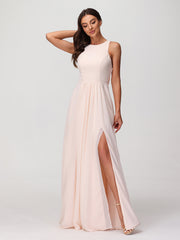 Robes Longues Princesse en Mousseline avec Fente Pêche