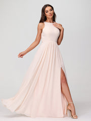 Robes Longues Princesse en Mousseline avec Fente Pêche