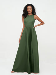 Robes Longues Princesse en Mousseline avec Fente Olive Verte Grande Taille