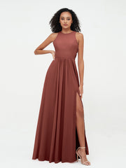 Robes Longues Princesse en Mousseline avec Fente terracotta Grande Taille