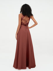 Robes Longues Princesse en Mousseline avec Fente terracotta Grande Taille