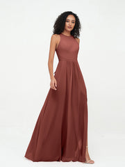 Robes Longues Princesse en Mousseline avec Fente terracotta Grande Taille