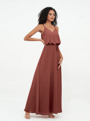 Bretelles Spaghetti Décolleté en V Robes en Mousseline terracotta Grande Taille