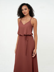 Bretelles Spaghetti Décolleté en V Robes en Mousseline terracotta Grande Taille