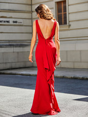 Robe de Soirée Sirène/Trompette avec Traîne Balayage en Jersey Rouge