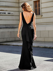 Robe de Soirée Sirène/Trompette avec Traîne Balayage en Jersey Noir