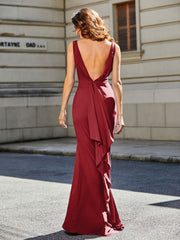 Robe de Soirée Sirène/Trompette avec Traîne Balayage en Jersey Bordeaux Grande Taille
