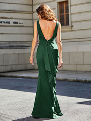 Robe de Soirée Sirène/Trompette avec Traîne Balayage en Jersey Vert Foncé Grande Taille