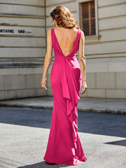 Robe de Soirée Sirène/Trompette avec Traîne Balayage en Jersey Fuchsia Grande Taille