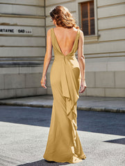 Robe de Soirée Sirène/Trompette avec Traîne Balayage en Jersey Or