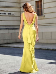 Robe de Soirée Sirène/Trompette avec Traîne Balayage en Jersey Citron Grande Taille