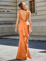 Robe de Soirée Sirène/Trompette avec Traîne Balayage en Jersey Orange Grande Taille