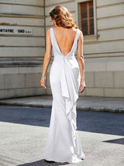 Robe de Soirée Sirène/Trompette avec Traîne Balayage en Jersey Blanc Grande Taille