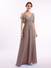 Spaghetti Bretelle Plis Col En V Mousseline Robes Dusk