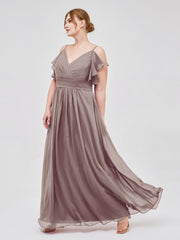 Spaghetti Bretelle Plis Col En V Mousseline Robes Dusk