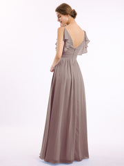 Spaghetti Bretelle Plis Col En V Mousseline Robes Dusk