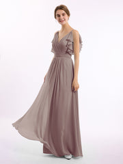 Spaghetti Bretelle Plis Col En V Mousseline Robes Dusk