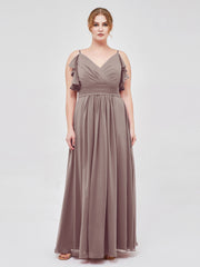 Spaghetti Bretelle Plis Col En V Mousseline Robes Dusk