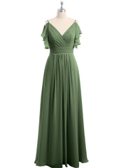 Spaghetti Bretelle Plis Col En V Mousseline Robes Olive Verte Grande Taille