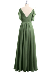 Spaghetti Bretelle Plis Col En V Mousseline Robes Olive Verte