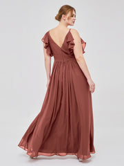Spaghetti Bretelle Plis Col En V Mousseline Robes terracotta Grande Taille