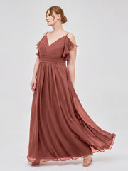 Spaghetti Bretelle Plis Col En V Mousseline Robes terracotta Grande Taille