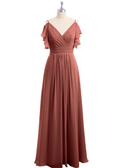 Spaghetti Bretelle Plis Col En V Mousseline Robes terracotta Grande Taille