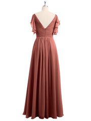 Spaghetti Bretelle Plis Col En V Mousseline Robes terracotta Grande Taille