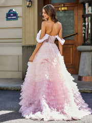 Robe de Soirée Princesse de A-ligne en Tulle avec Traîne Balayage Rose