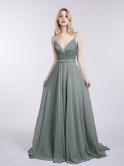 Bretelle Spaghetti Dentelle et Mousseline Robe Gris Acier
