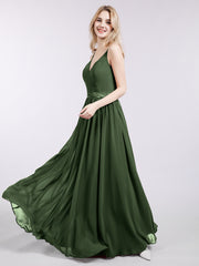 Bretelle Spaghetti Mousseline Robe de Demoiselle d'Honneur Olive Verte Grande Taille