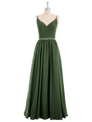 Bretelle Spaghetti Mousseline Robe de Demoiselle d'Honneur Olive Verte Grande Taille