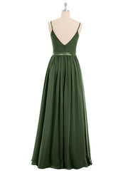 Bretelle Spaghetti Mousseline Robe de Demoiselle d'Honneur Olive Verte Grande Taille