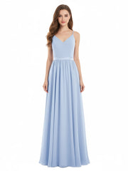 Bretelle Spaghetti Mousseline Robe de Demoiselle d'Honneur Bleu Ciel