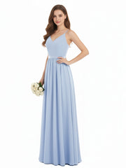 Bretelle Spaghetti Mousseline Robe de Demoiselle d'Honneur Bleu Ciel