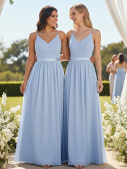 Bretelle Spaghetti Mousseline Robe de Demoiselle d'Honneur Bleu Ciel