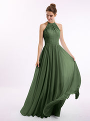 Licou Longue Mousseline Tenues Avec Double Bretelles Olive Verte Grande Taille