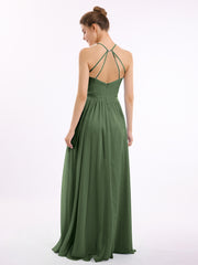 Licou Longue Mousseline Tenues Avec Double Bretelles Olive Verte Grande Taille