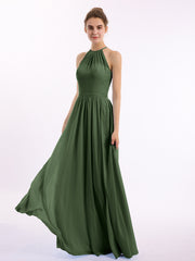 Licou Longue Mousseline Tenues Avec Double Bretelles Olive Verte Grande Taille