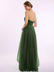 Col En Cœur Sans Bretelles Empire Tulle Robes Olive Verte Grande Taille