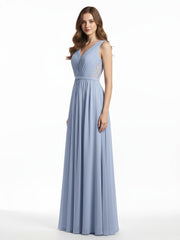 Col En V Mousseline Robes Avec Dentelle Dos Bleu Ciel