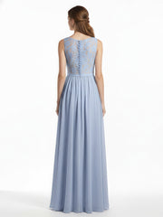Col En V Mousseline Robes Avec Dentelle Dos Bleu Ciel