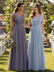 Col En V Mousseline Robes Avec Dentelle Dos Bleu Ciel